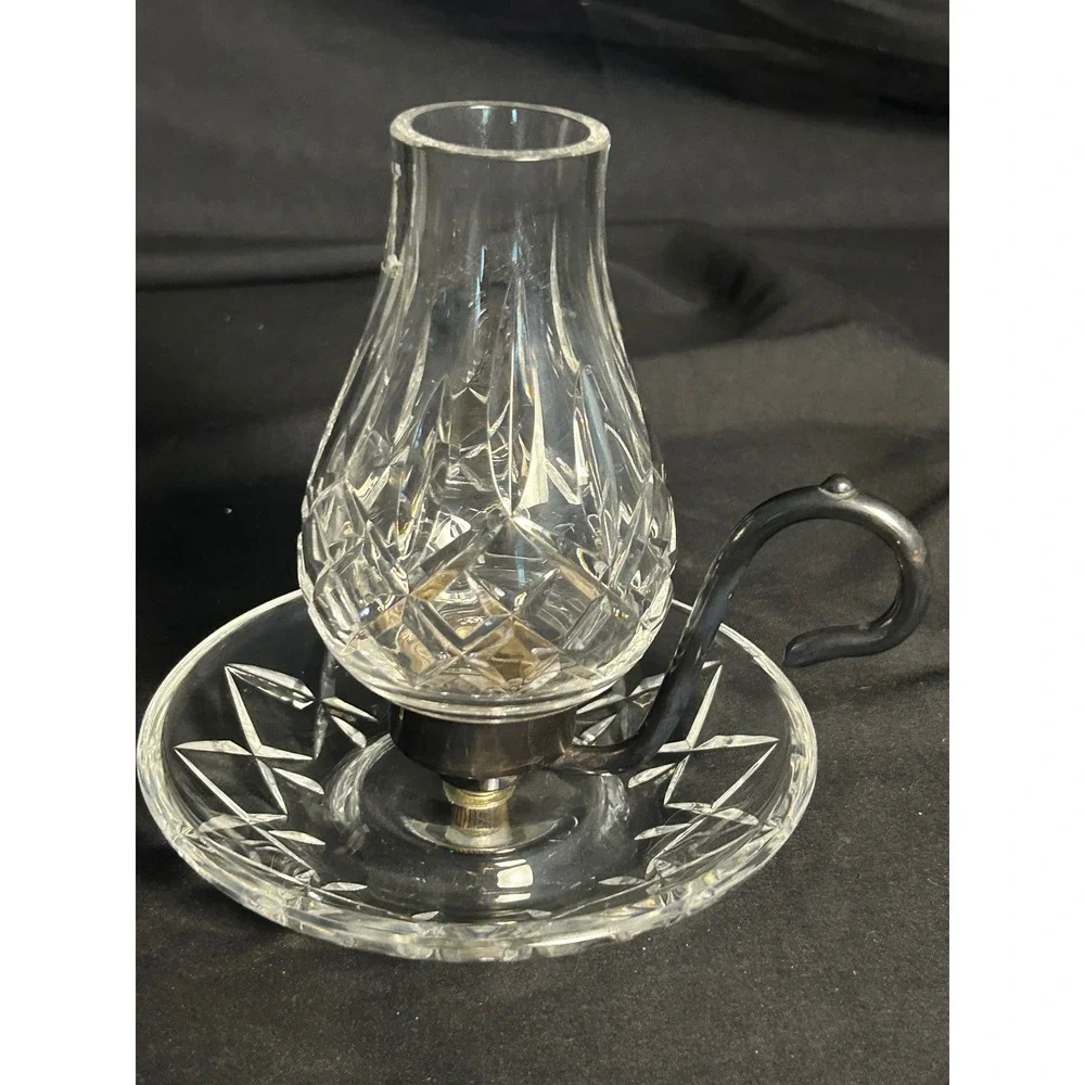 Waterford‎ Crystal Hurricane Candle Holder Clear Good Vintage Cut Glass Handle